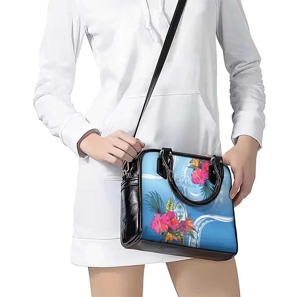 Hafa Adai Guam Shoulder Handbag Tropical Flowers Blue Gradient