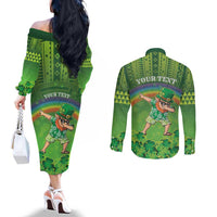 Personalised Hawaii Saint Patrick's Day Couples Matching Off The Shoulder Long Sleeve Dress and Long Sleeve Button Shirt Let's Get Fit Shaced
