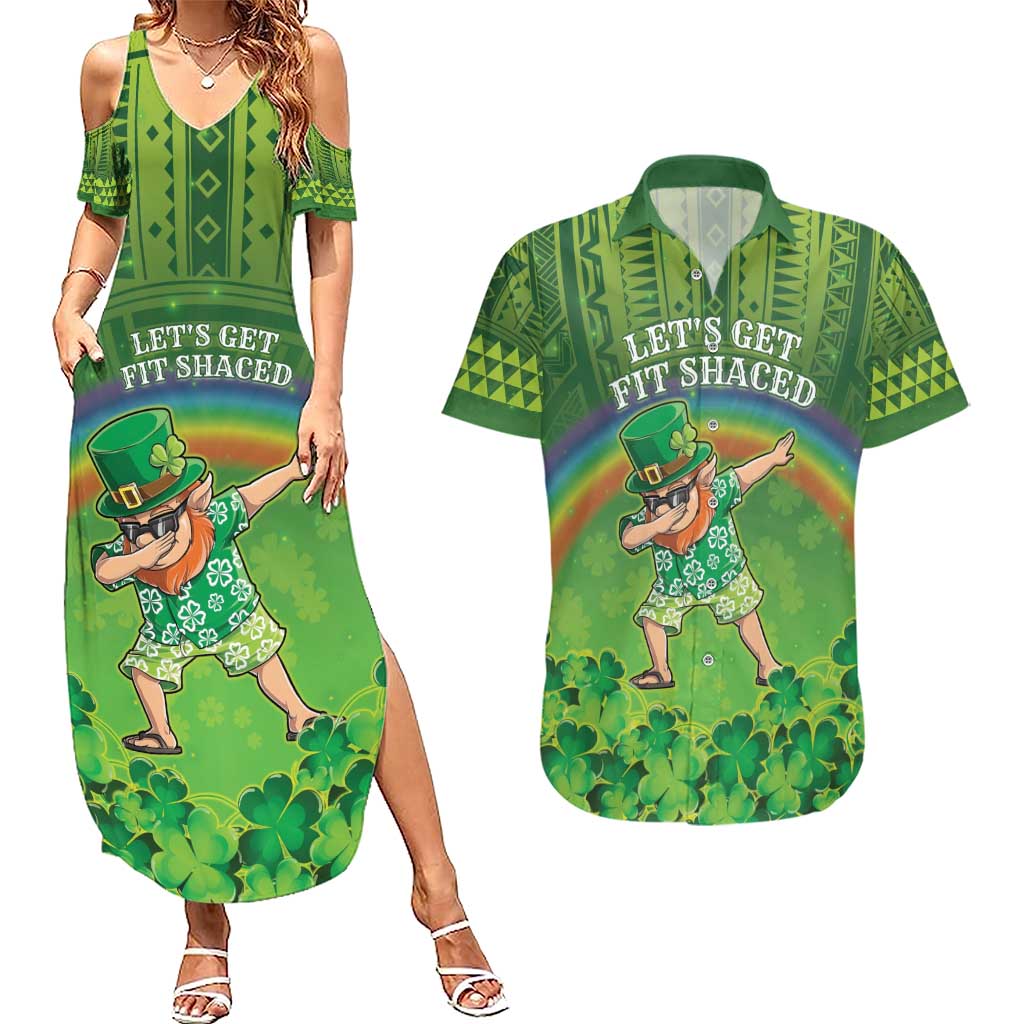 Personalised Hawaii Saint Patrick's Day Couples Matching Summer Maxi Dress and Hawaiian Shirt Let's Get Fit Shaced