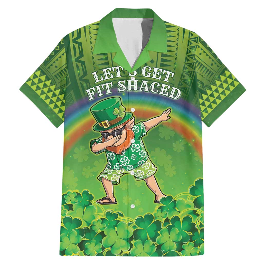 Personalised Hawaii Saint Patrick's Day Family Matching Mermaid Dress and Hawaiian Shirt Let's Get Fit Shaced LT05 Dad's Shirt - Short Sleeve Green - Polynesian Pride