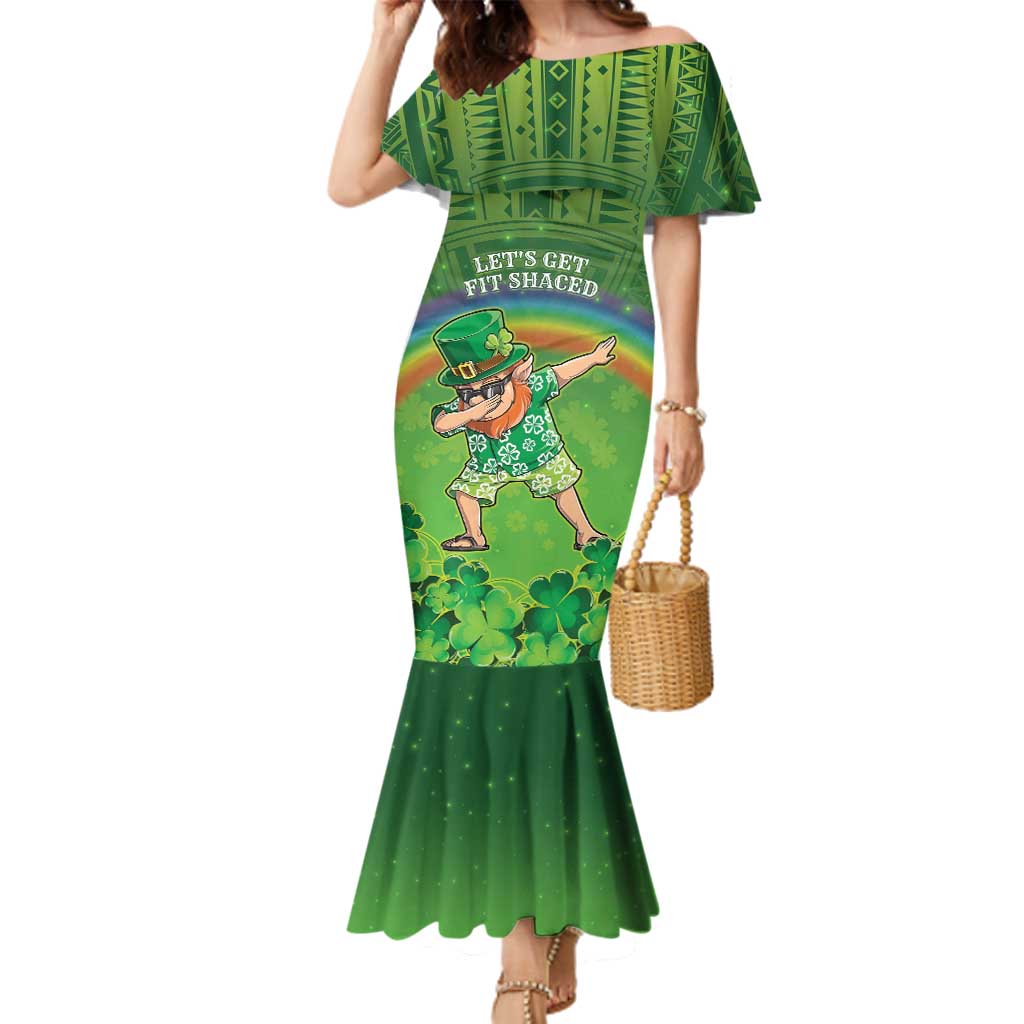 Personalised Hawaii Saint Patrick's Day Family Matching Mermaid Dress and Hawaiian Shirt Let's Get Fit Shaced LT05 Mom's Dress Green - Polynesian Pride
