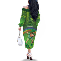Personalised Hawaii Saint Patrick's Day Family Matching Off The Shoulder Long Sleeve Dress and Hawaiian Shirt Let's Get Fit Shaced