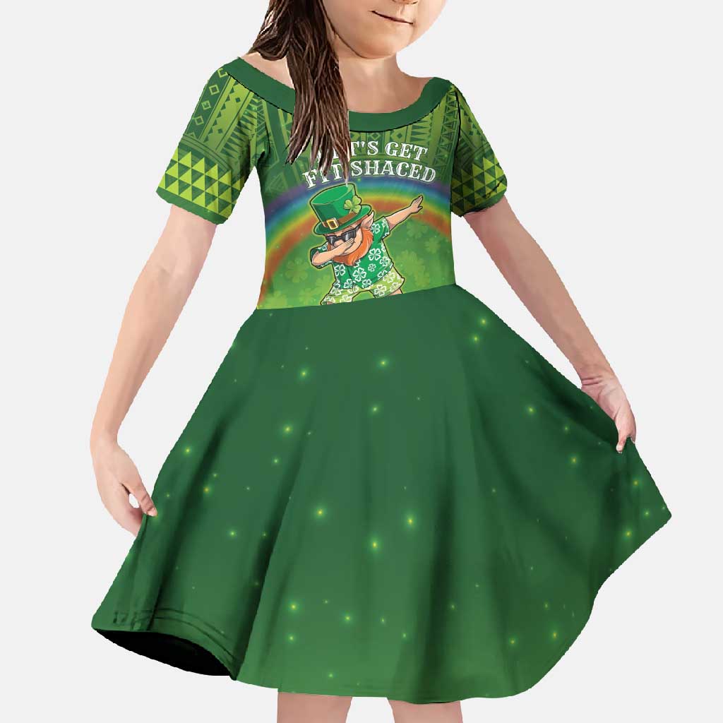 Personalised Hawaii Saint Patrick's Day Family Matching Off Shoulder Maxi Dress and Hawaiian Shirt Let's Get Fit Shaced LT05 Daughter's Dress Green - Polynesian Pride