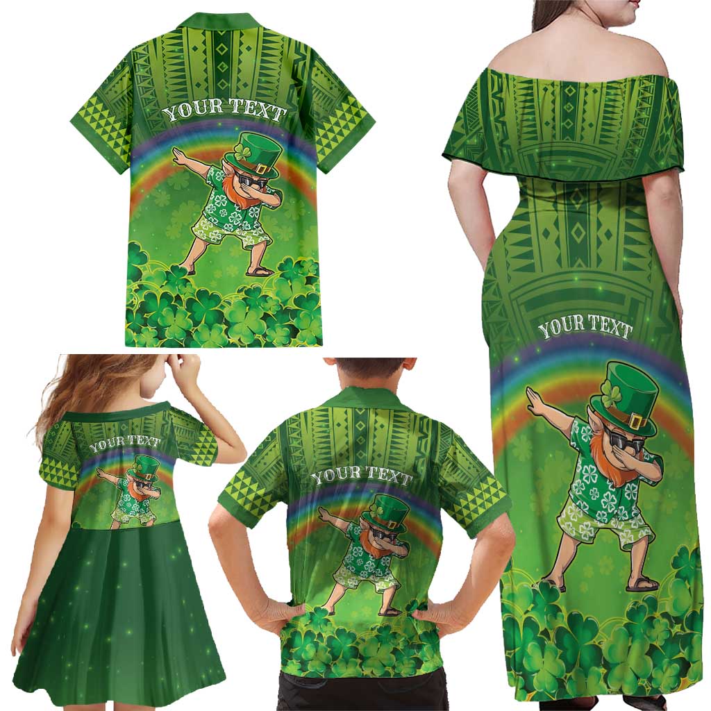 Personalised Hawaii Saint Patrick's Day Family Matching Off Shoulder Maxi Dress and Hawaiian Shirt Let's Get Fit Shaced LT05 - Polynesian Pride