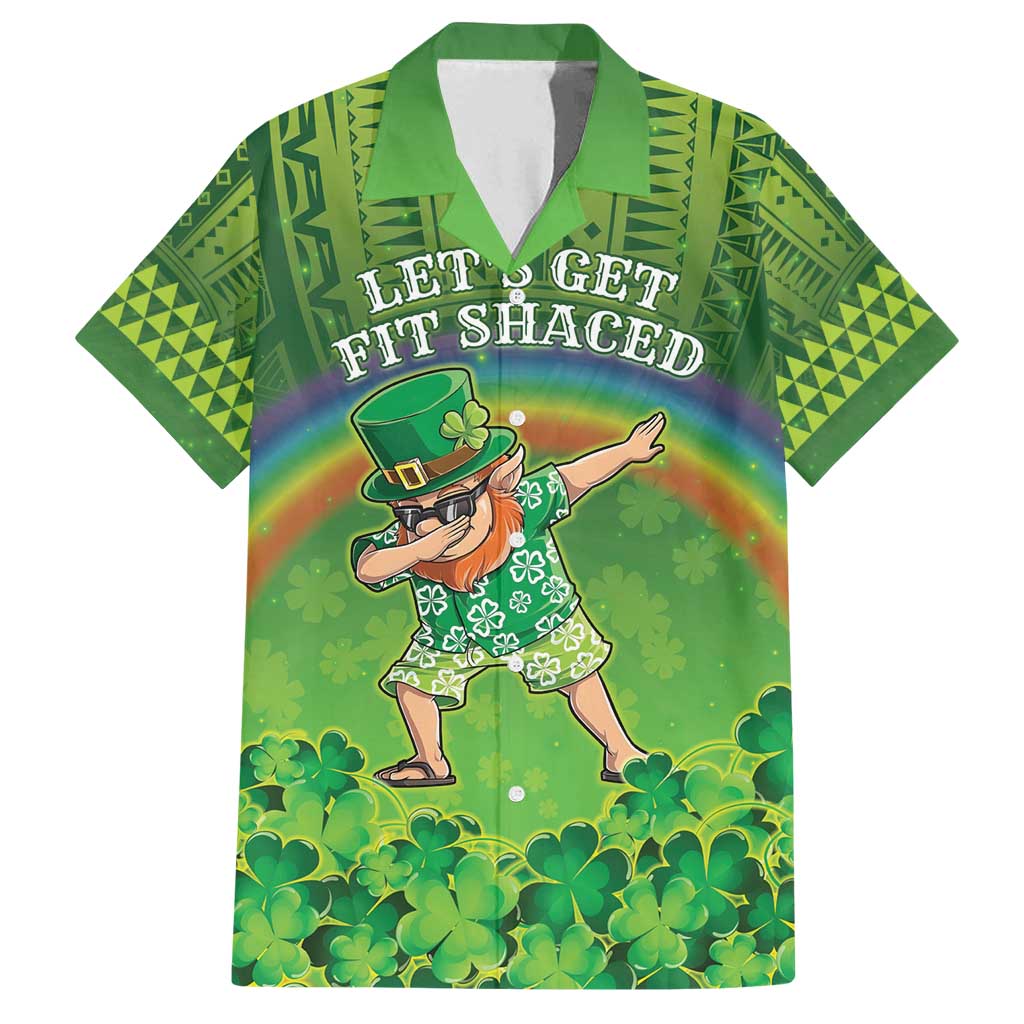 Personalised Hawaii Saint Patrick's Day Family Matching Off Shoulder Maxi Dress and Hawaiian Shirt Let's Get Fit Shaced LT05 Dad's Shirt - Short Sleeve Green - Polynesian Pride