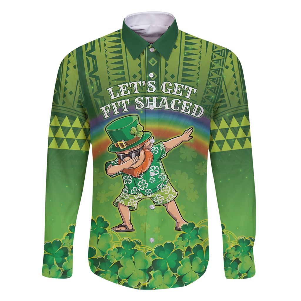 Personalised Hawaii Saint Patrick's Day Family Matching Off Shoulder Maxi Dress and Hawaiian Shirt Let's Get Fit Shaced LT05 Dad's Shirt - Long Sleeve Green - Polynesian Pride