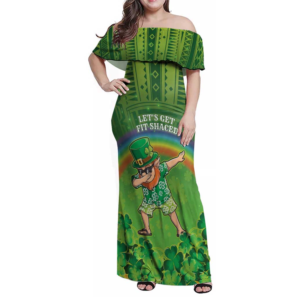 Personalised Hawaii Saint Patrick's Day Family Matching Off Shoulder Maxi Dress and Hawaiian Shirt Let's Get Fit Shaced LT05 Mom's Dress Green - Polynesian Pride