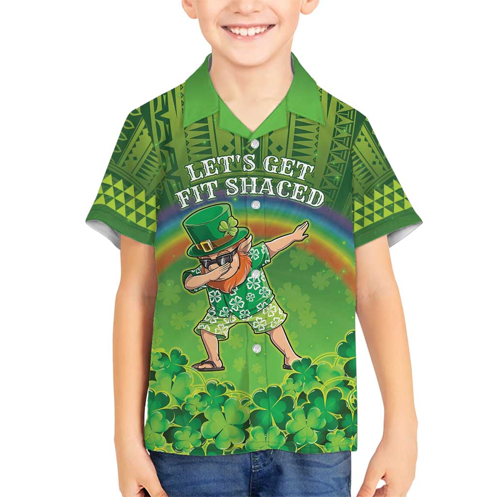 Personalised Hawaii Saint Patrick's Day Family Matching Off Shoulder Maxi Dress and Hawaiian Shirt Let's Get Fit Shaced LT05 Son's Shirt Green - Polynesian Pride