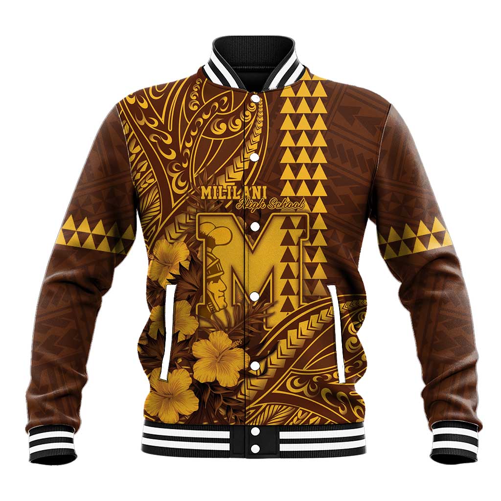Personalised Hawaii Mililani High School Baseball Jacket Tribal Tattoo With Hibiscus Flowers
