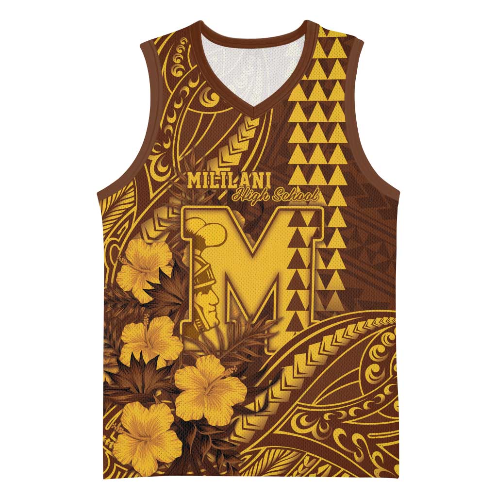 Personalised Hawaii Mililani High School Basketball Jersey Tribal Tattoo With Hibiscus Flowers