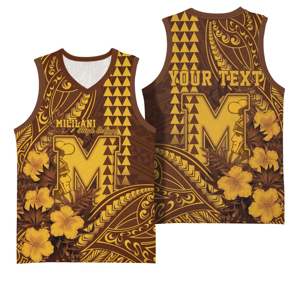 Personalised Hawaii Mililani High School Basketball Jersey Tribal Tattoo With Hibiscus Flowers LT05 - Polynesian Pride