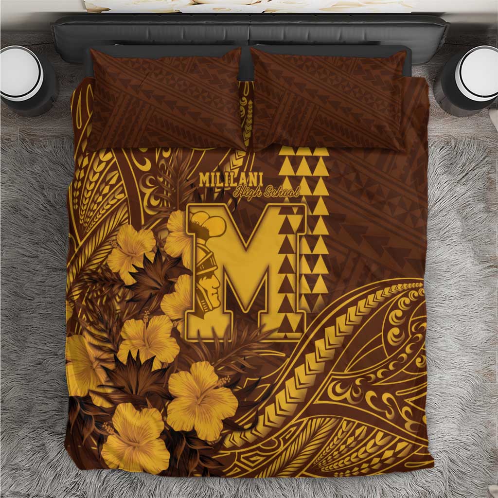 Hawaii Mililani High School Bedding Set Tribal Tattoo With Hibiscus Flowers