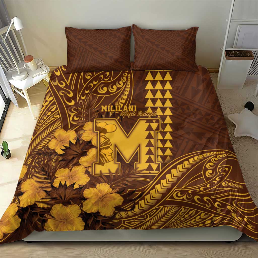 Hawaii Mililani High School Bedding Set Tribal Tattoo With Hibiscus Flowers