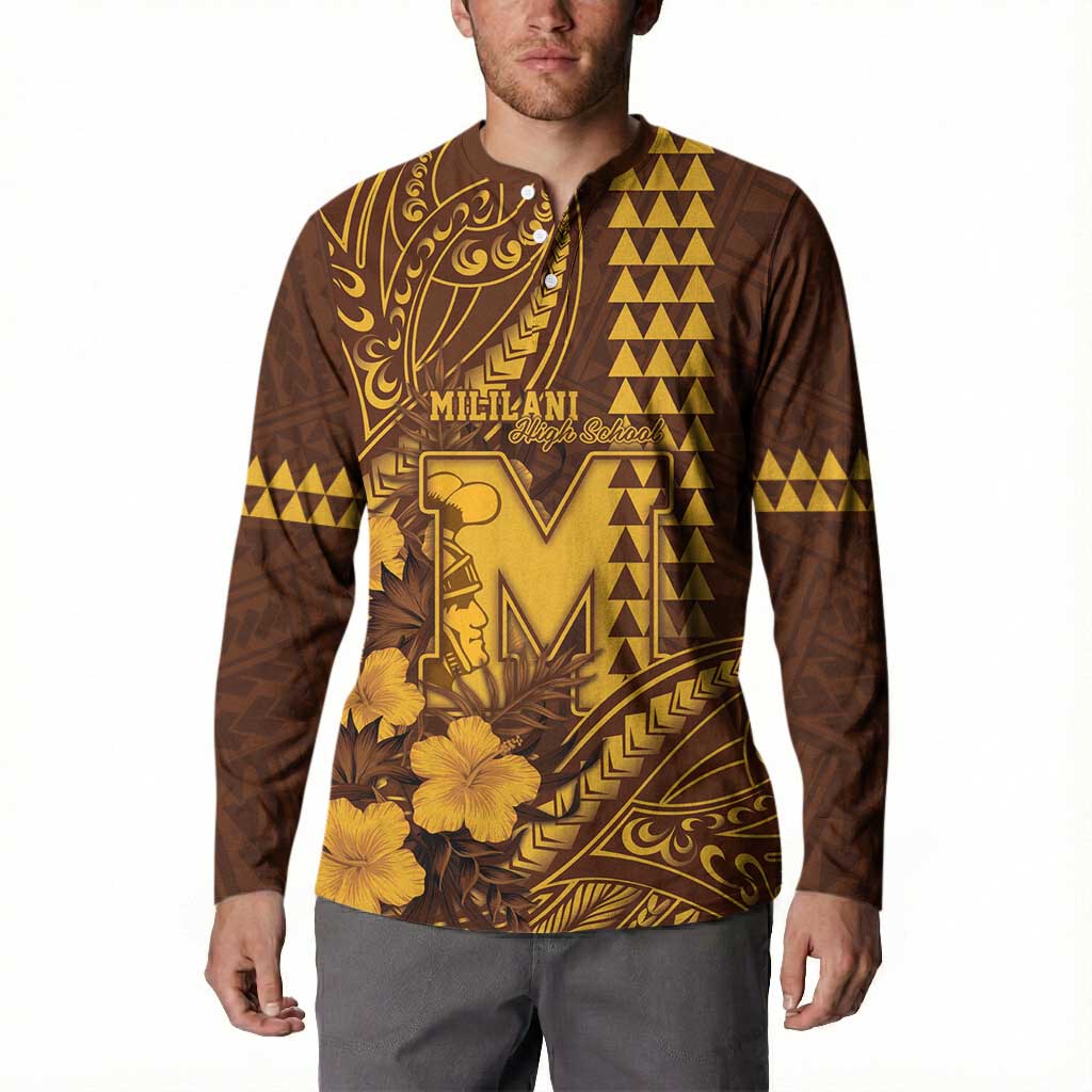 Personalised Hawaii Mililani High School Button Sweatshirt Tribal Tattoo With Hibiscus Flowers