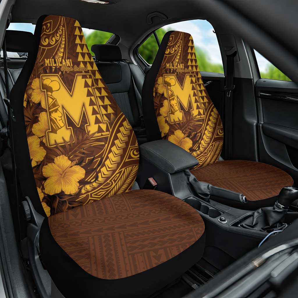 Hawaii Mililani High School Car Seat Cover Tribal Tattoo With Hibiscus Flowers LT05 One Size Brown - Polynesian Pride