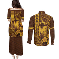 Personalised Hawaii Mililani High School Couples Matching Puletasi and Long Sleeve Button Shirt Tribal Tattoo With Hibiscus Flowers LT05 - Polynesian Pride