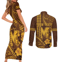 Personalised Hawaii Mililani High School Couples Matching Short Sleeve Bodycon Dress and Long Sleeve Button Shirt Tribal Tattoo With Hibiscus Flowers LT05 - Polynesian Pride