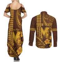 Personalised Hawaii Mililani High School Couples Matching Summer Maxi Dress and Long Sleeve Button Shirt Tribal Tattoo With Hibiscus Flowers LT05 - Polynesian Pride