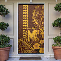 Personalised Hawaii Mililani High School Door Cover Tribal Tattoo With Hibiscus Flowers LT05 Brown - Polynesian Pride