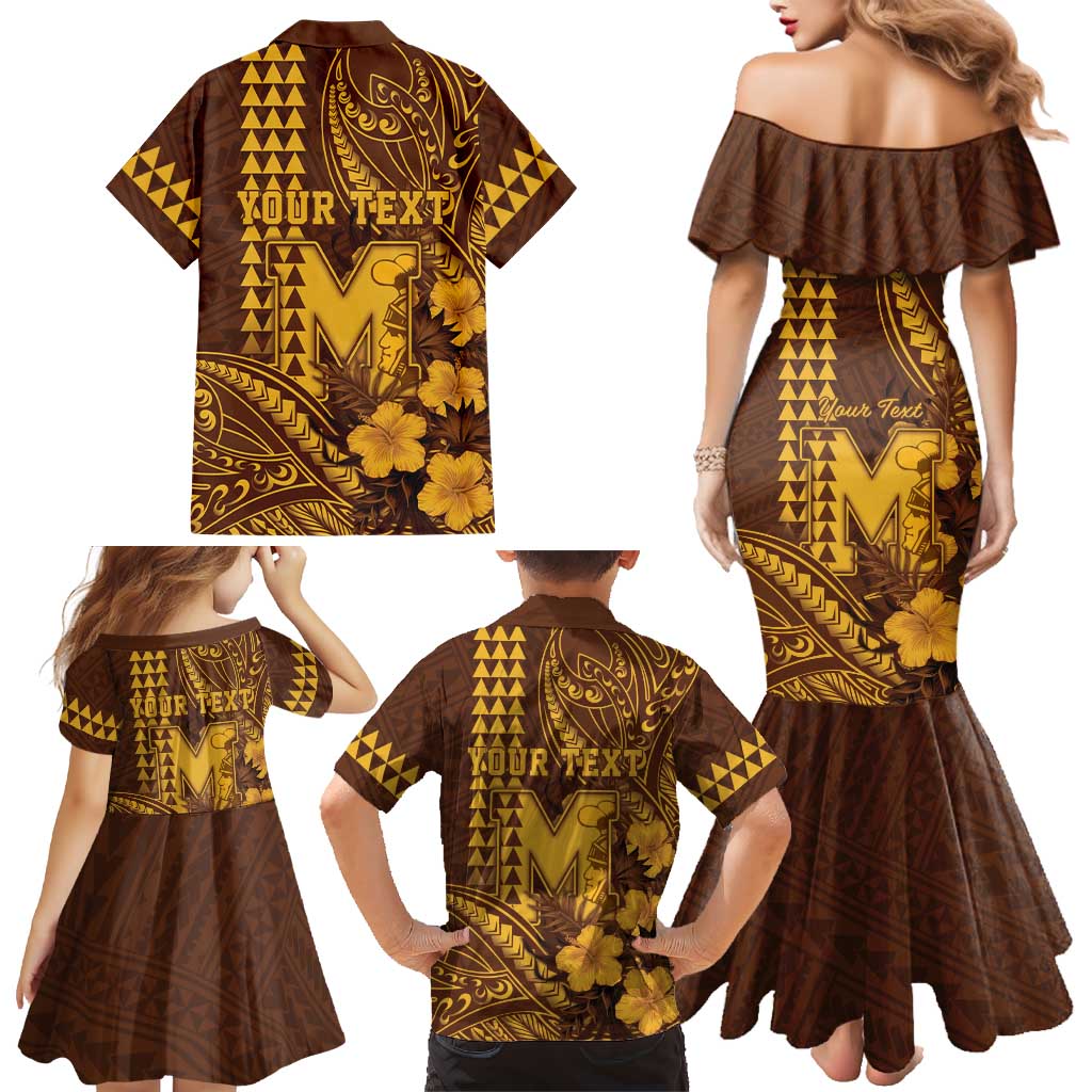 Personalised Hawaii Mililani High School Family Matching Mermaid Dress and Hawaiian Shirt Tribal Tattoo With Hibiscus Flowers LT05 - Polynesian Pride