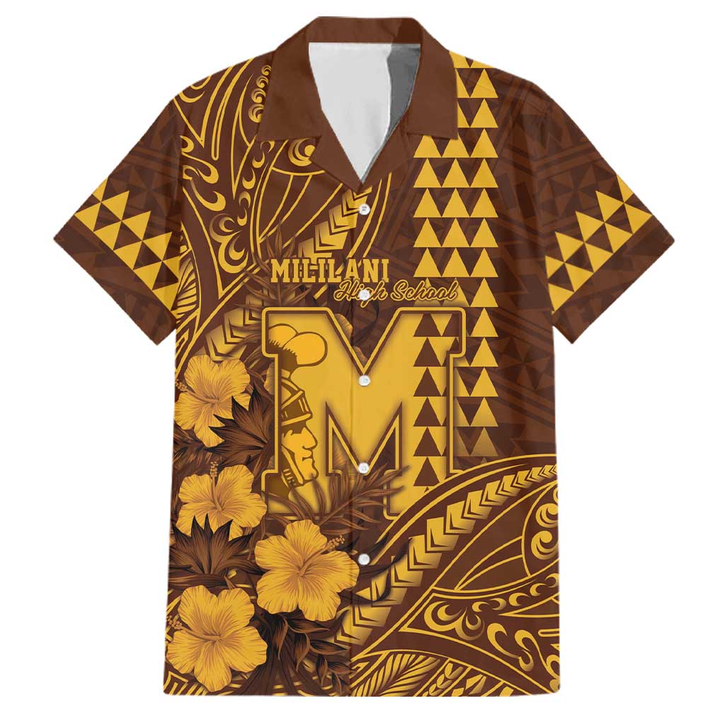 Personalised Hawaii Mililani High School Family Matching Mermaid Dress and Hawaiian Shirt Tribal Tattoo With Hibiscus Flowers LT05 Dad's Shirt - Short Sleeve Brown - Polynesian Pride