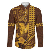 Personalised Hawaii Mililani High School Family Matching Mermaid Dress and Hawaiian Shirt Tribal Tattoo With Hibiscus Flowers LT05 Dad's Shirt - Long Sleeve Brown - Polynesian Pride