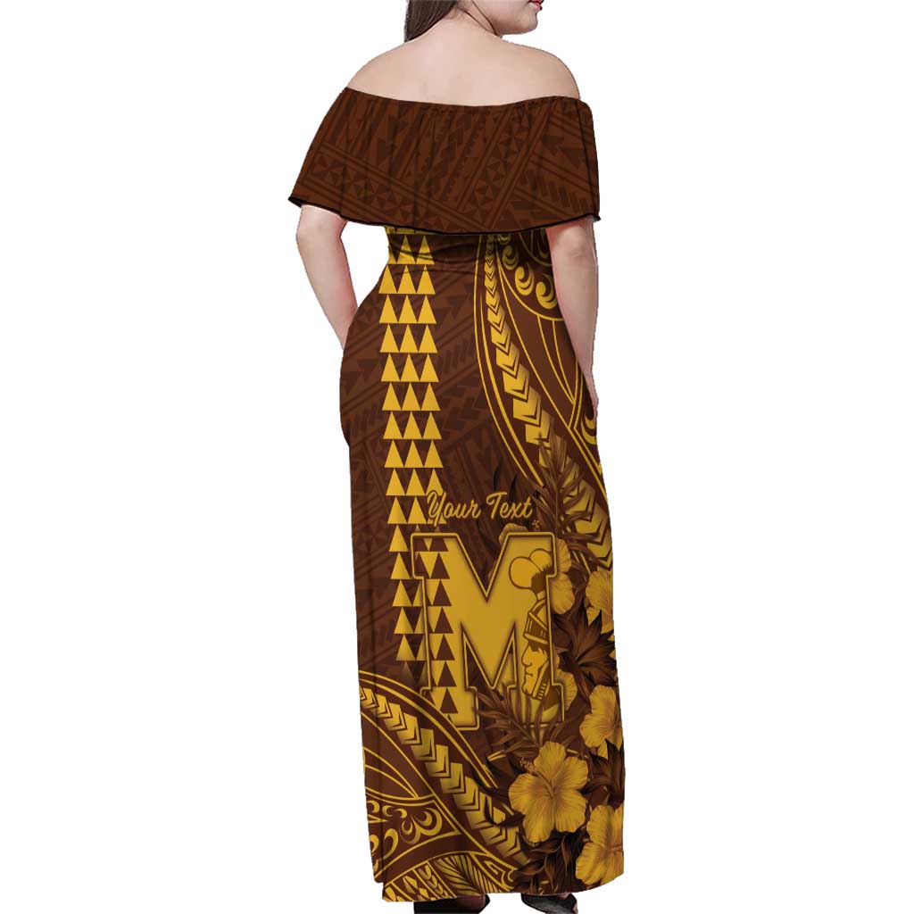 Personalised Hawaii Mililani High School Family Matching Off Shoulder Maxi Dress and Hawaiian Shirt Tribal Tattoo With Hibiscus Flowers LT05 - Polynesian Pride