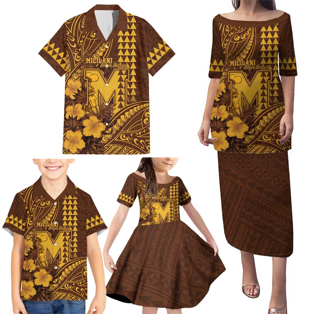 Personalised Hawaii Mililani High School Family Matching Puletasi and Hawaiian Shirt Tribal Tattoo With Hibiscus Flowers LT05 - Polynesian Pride