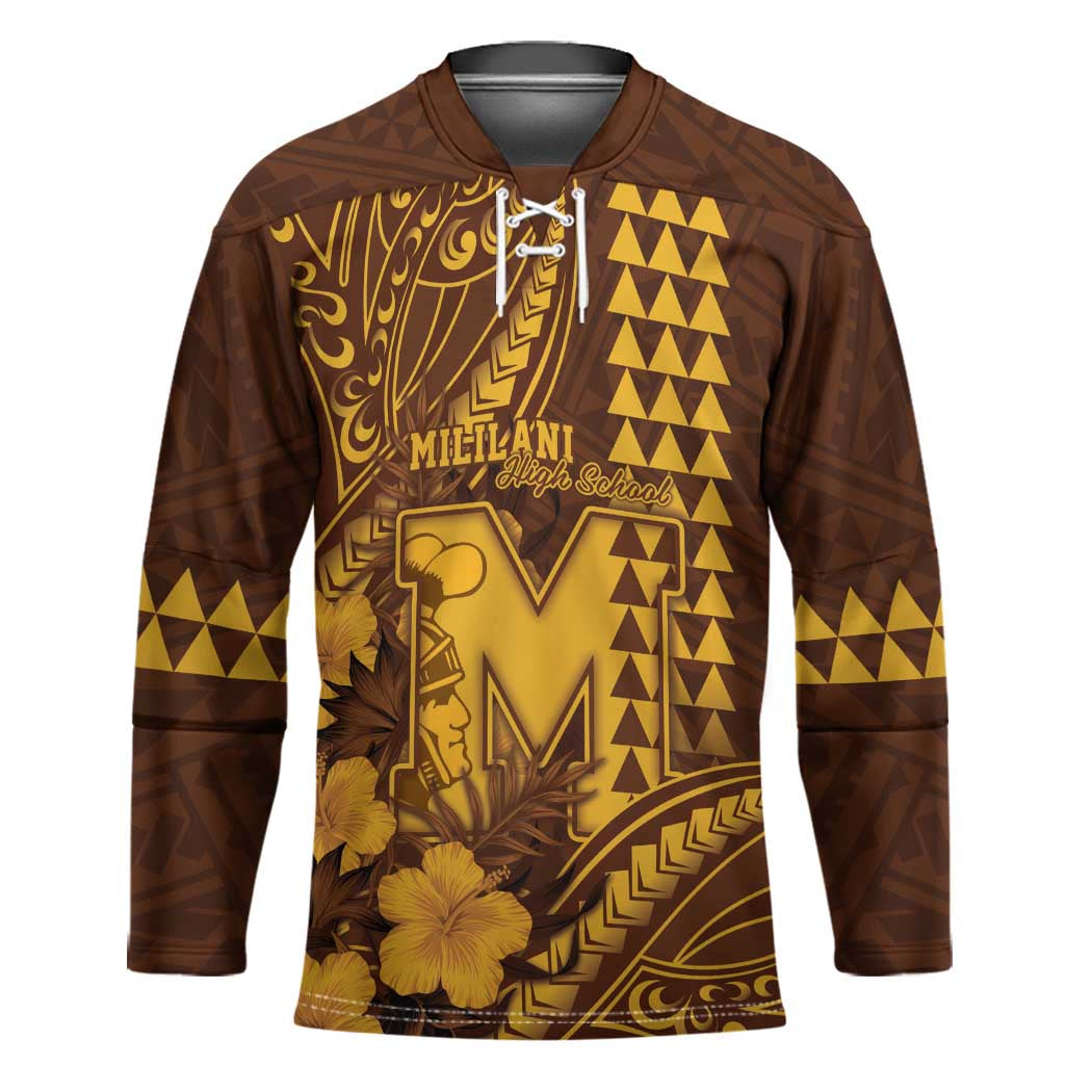 Personalised Hawaii Mililani High School Hockey Jersey Tribal Tattoo With Hibiscus Flowers LT05 Unisex Brown - Polynesian Pride