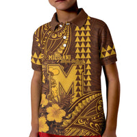 Personalised Hawaii Mililani High School Kid Polo Shirt Tribal Tattoo With Hibiscus Flowers LT05 Kid Brown - Polynesian Pride