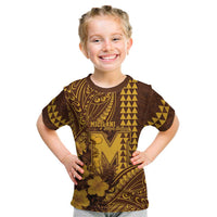 Personalised Hawaii Mililani High School Kid T Shirt Tribal Tattoo With Hibiscus Flowers LT05 Brown - Polynesian Pride