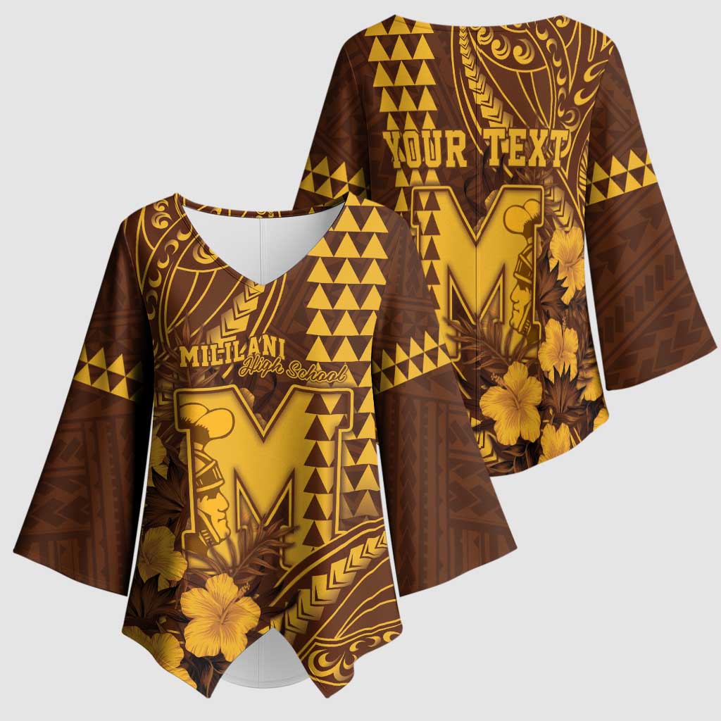 Personalised Hawaii Mililani High School Kimono Sleeve Blouse Tribal Tattoo With Hibiscus Flowers LT05 - Polynesian Pride