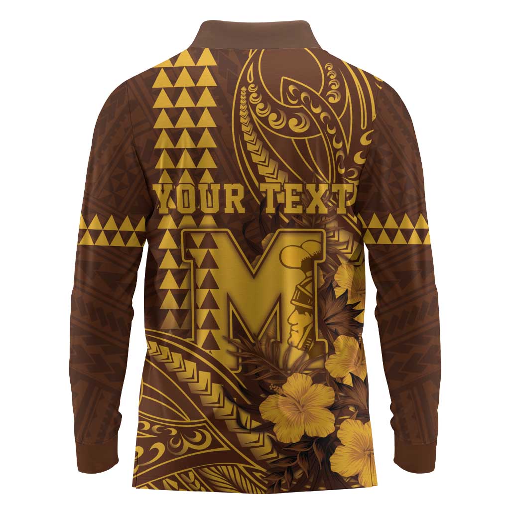 Personalised Hawaii Mililani High School Long Sleeve Polo Shirt Tribal Tattoo With Hibiscus Flowers LT05 - Polynesian Pride