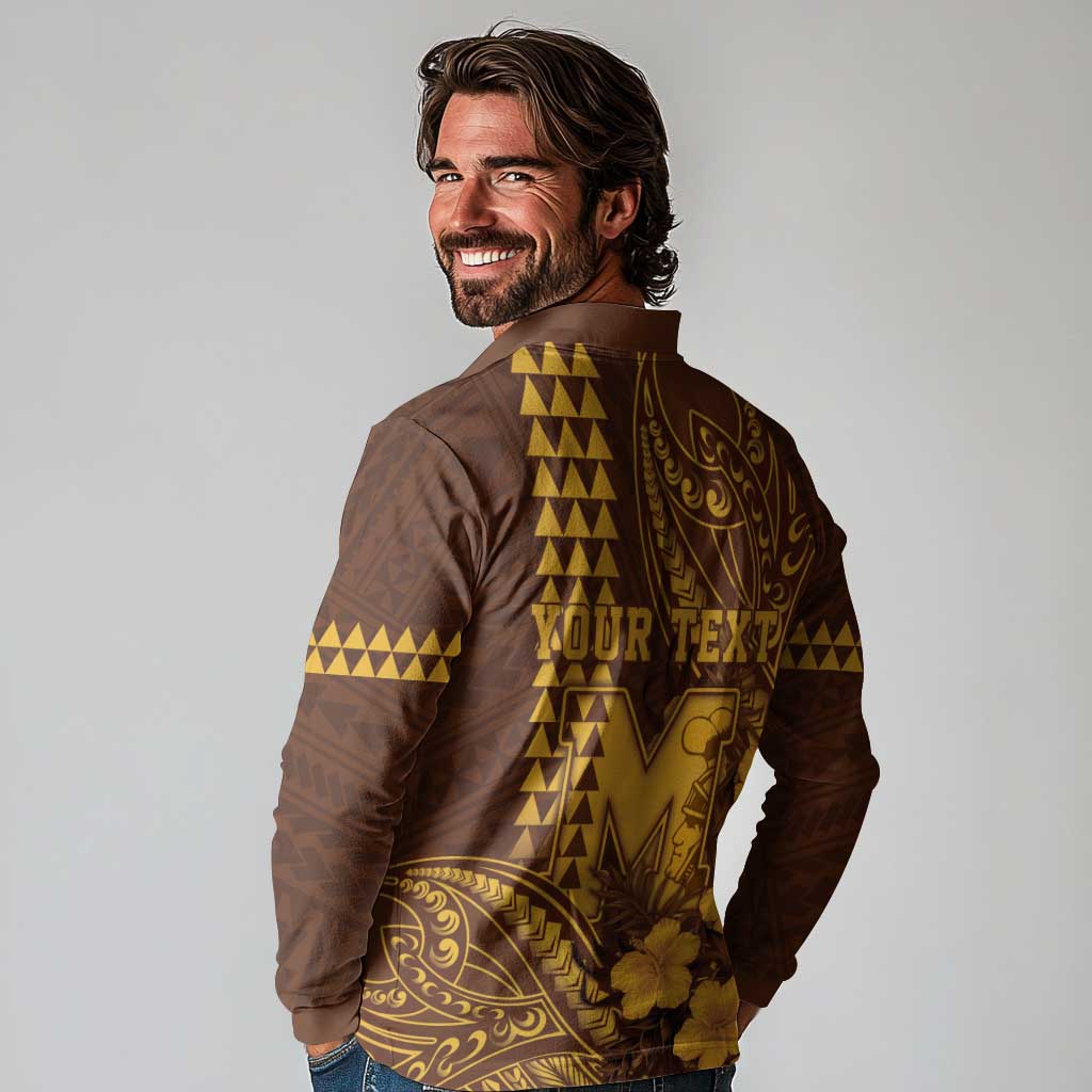 Personalised Hawaii Mililani High School Long Sleeve Polo Shirt Tribal Tattoo With Hibiscus Flowers LT05 - Polynesian Pride