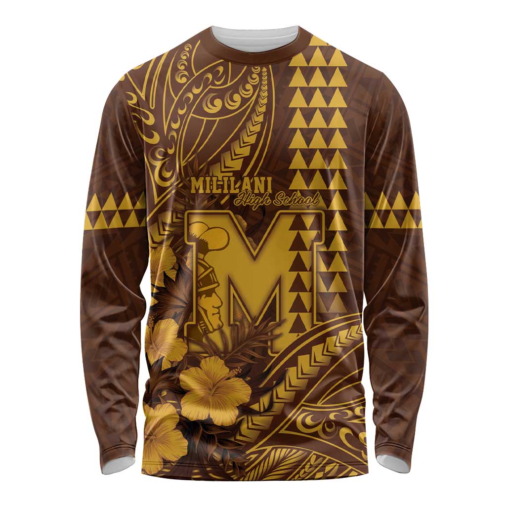 Personalised Hawaii Mililani High School Long Sleeve Shirt Tribal Tattoo With Hibiscus Flowers