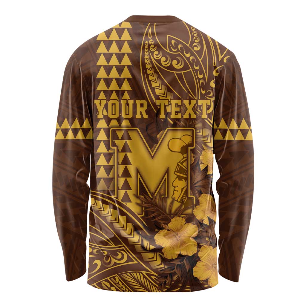 Personalised Hawaii Mililani High School Long Sleeve Shirt Tribal Tattoo With Hibiscus Flowers LT05 - Polynesian Pride