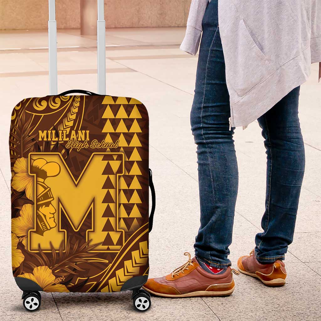 Hawaii Mililani High School Luggage Cover Tribal Tattoo With Hibiscus Flowers LT05 Brown - Polynesian Pride