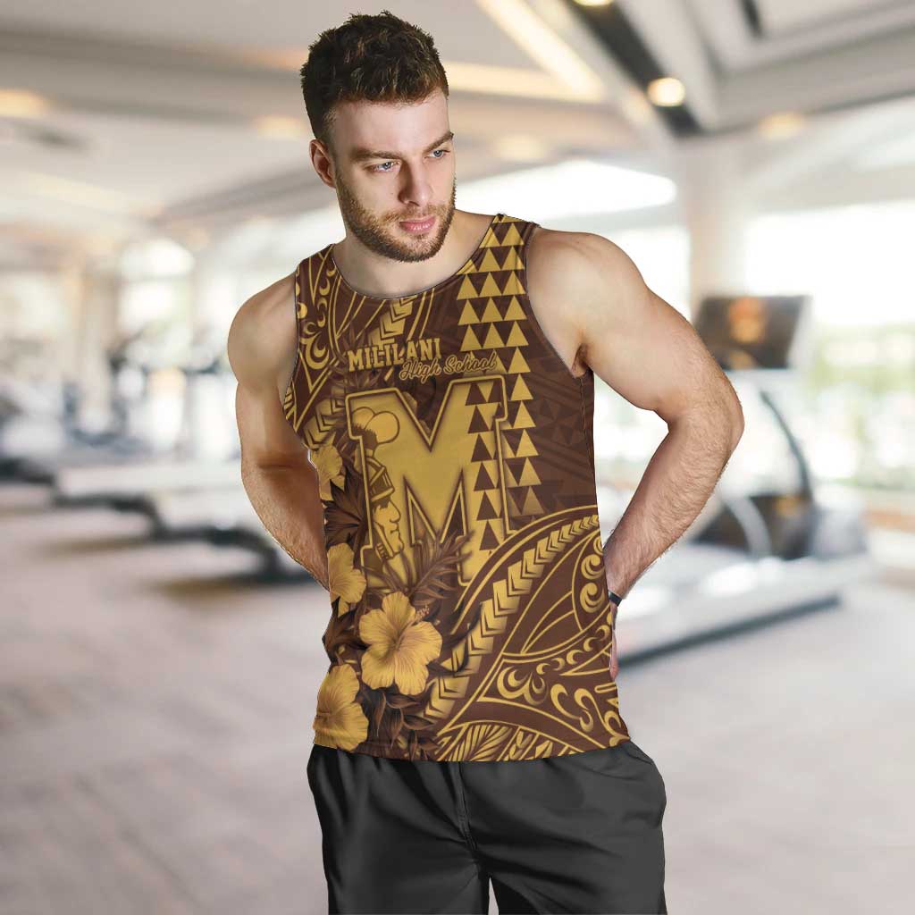 Personalised Hawaii Mililani High School Men Tank Top Tribal Tattoo With Hibiscus Flowers LT05 Brown - Polynesian Pride