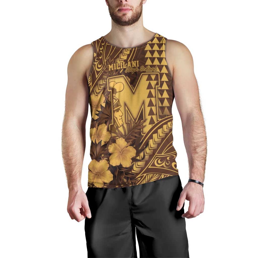 Personalised Hawaii Mililani High School Men Tank Top Tribal Tattoo With Hibiscus Flowers LT05 - Polynesian Pride
