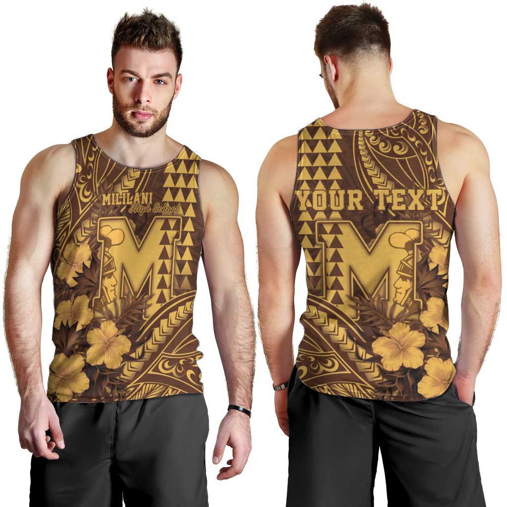 Personalised Hawaii Mililani High School Men Tank Top Tribal Tattoo With Hibiscus Flowers LT05 - Polynesian Pride