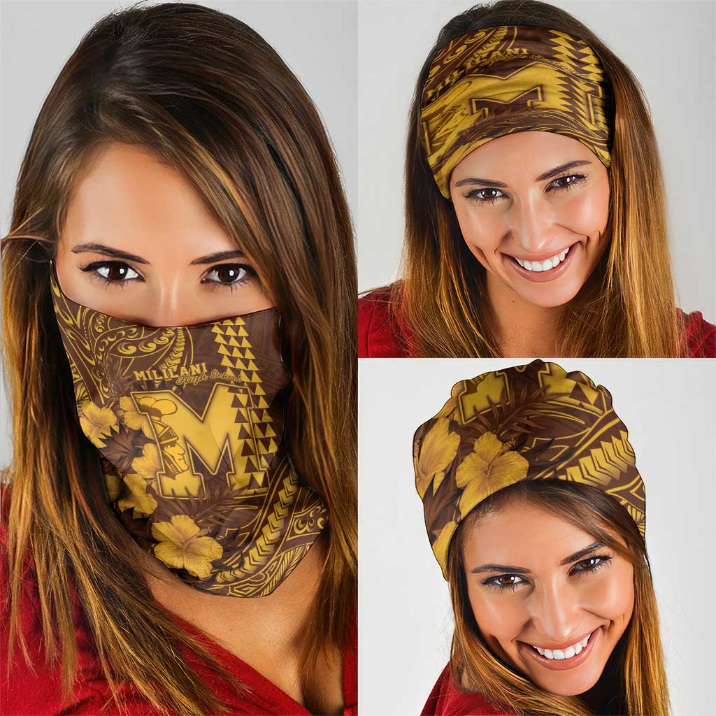 Hawaii Mililani High School Neck Gaiter Tribal Tattoo With Hibiscus Flowers