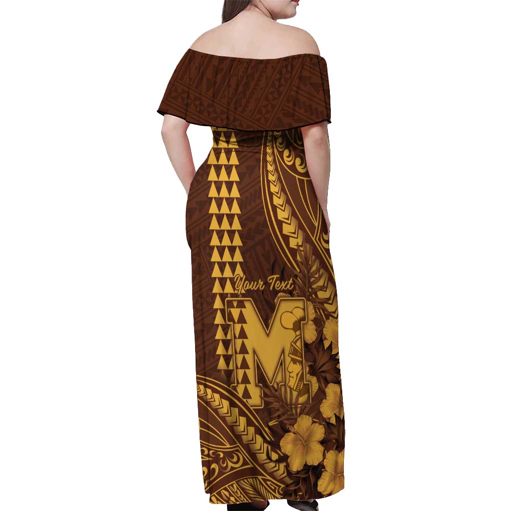 Personalised Hawaii Mililani High School Off Shoulder Maxi Dress Tribal Tattoo With Hibiscus Flowers LT05 - Polynesian Pride