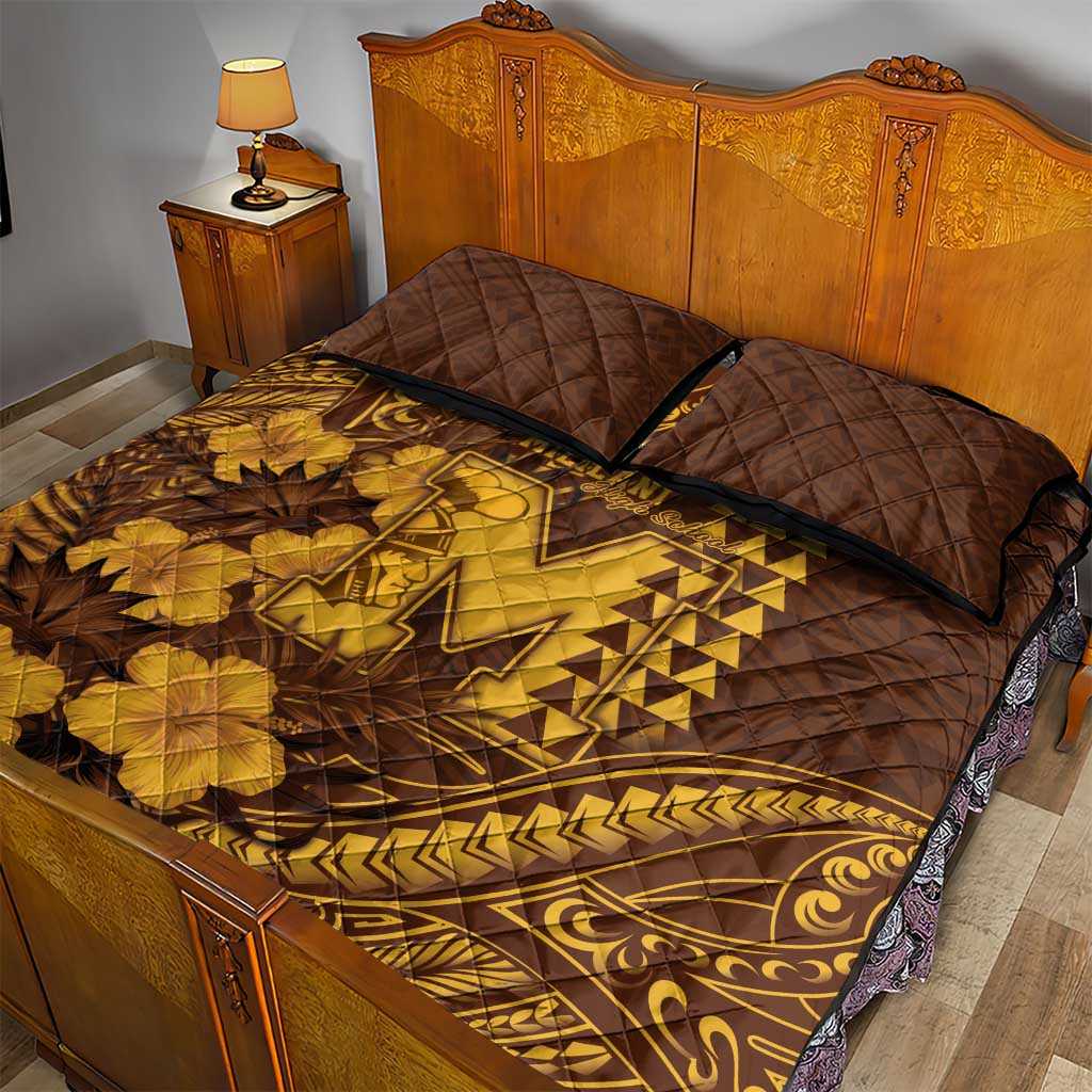 Hawaii Mililani High School Quilt Bed Set Tribal Tattoo With Hibiscus Flowers
