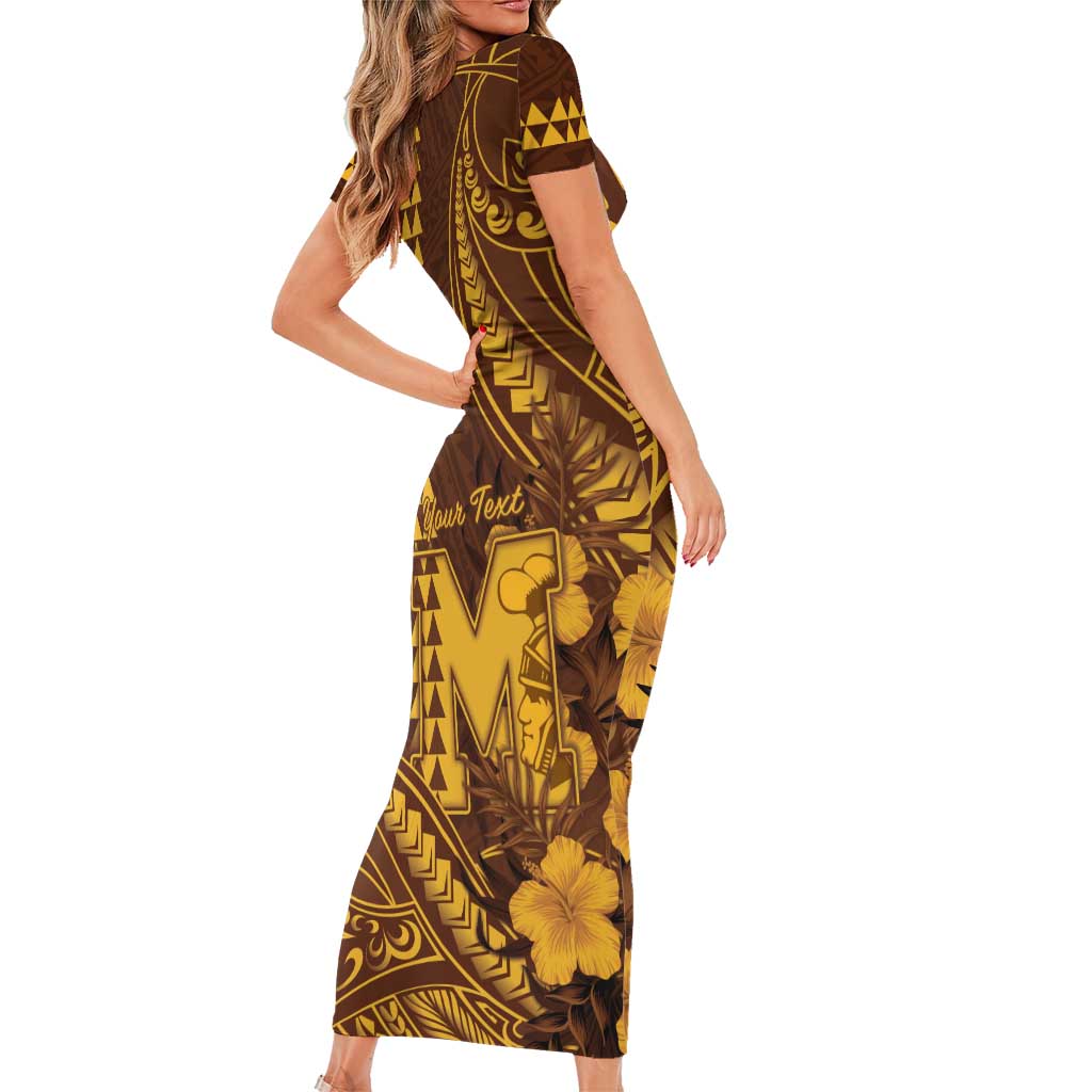 Personalised Hawaii Mililani High School Short Sleeve Bodycon Dress Tribal Tattoo With Hibiscus Flowers LT05 - Polynesian Pride