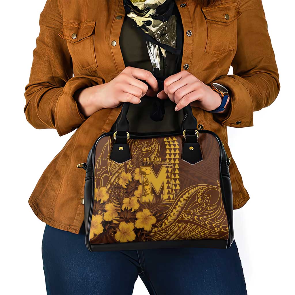 Hawaii Mililani High School Shoulder Handbag Tribal Tattoo With Hibiscus Flowers