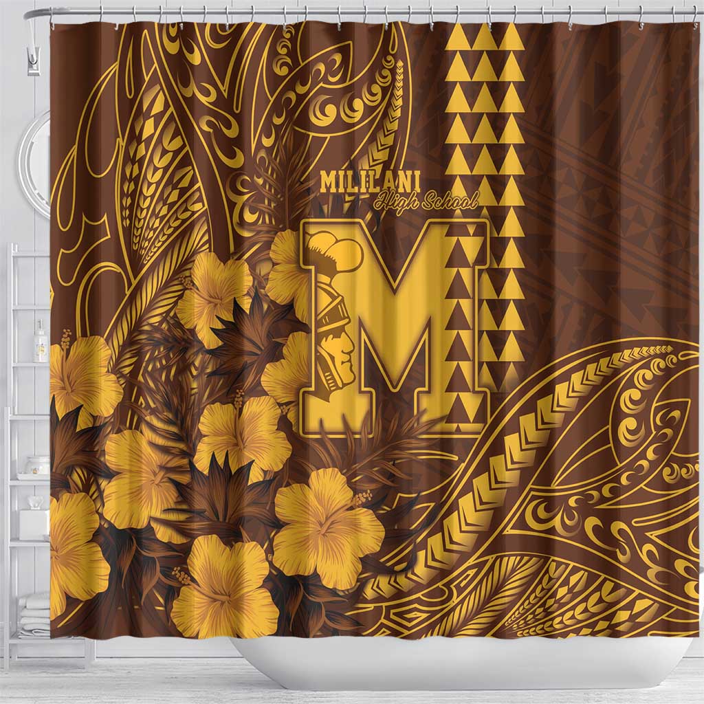 Hawaii Mililani High School Shower Curtain Tribal Tattoo With Hibiscus Flowers