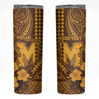 Personalised Hawaii Mililani High School Skinny Tumbler Tribal Tattoo With Hibiscus Flowers LT05 Brown - Polynesian Pride