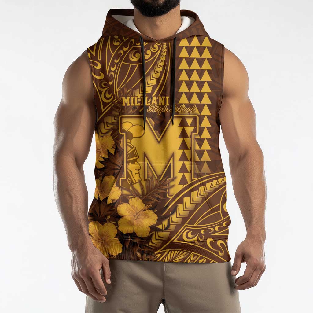 Personalised Hawaii Mililani High School Sleeveless Hoodie Tribal Tattoo With Hibiscus Flowers LT05 - Polynesian Pride