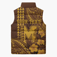 Personalised Hawaii Mililani High School Sleeveless Puffer Jacket Tribal Tattoo With Hibiscus Flowers