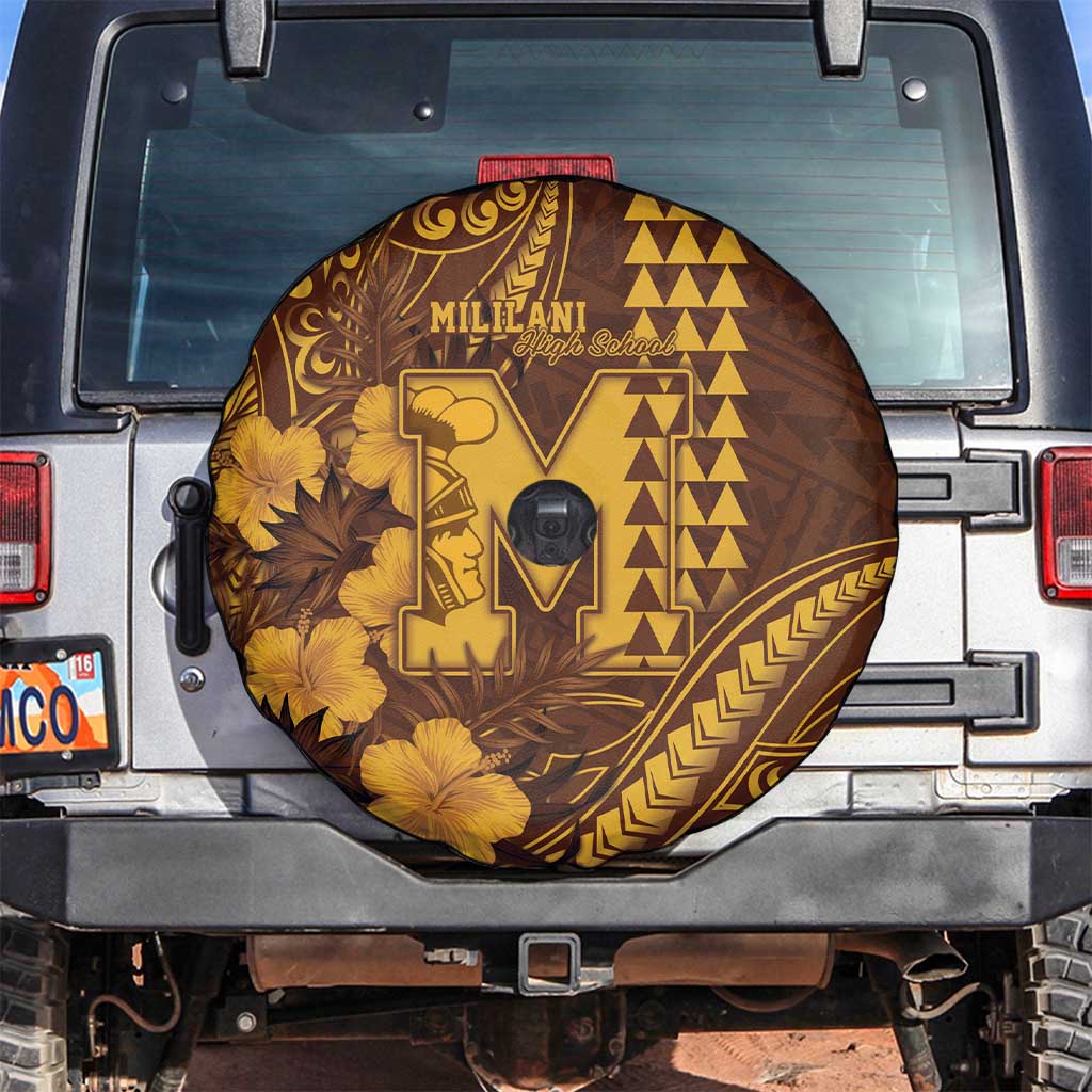 Hawaii Mililani High School Spare Tire Cover Tribal Tattoo With Hibiscus Flowers LT05 Brown - Polynesian Pride